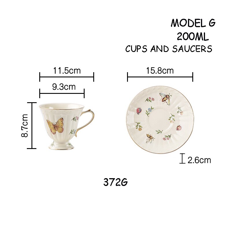 Plantenservies insectenpot theepot gouden rand koffiekopje afternoon tea verguld dessertbord holle deksel: Model g