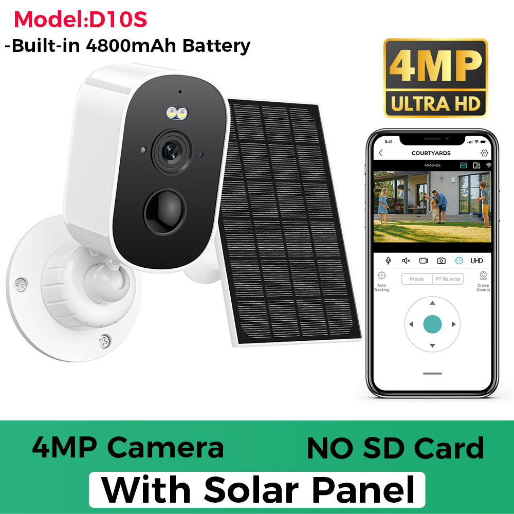 4MP 2K HD caméra solaire sans fil Wifi extérieur 4800mAh batterie WiFi caméra de sécurité IP66 étanche PIR détection humaine ICSEE APP: Or