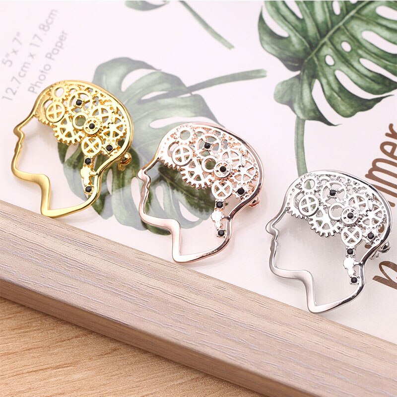 DoreenBeads Mode Pin Broches Cerebrum/Hersenen Stijl Goud Zilver Kleur Creatieve Accessoires Charms 3.3cm x 2.9 cm, 1 stuk