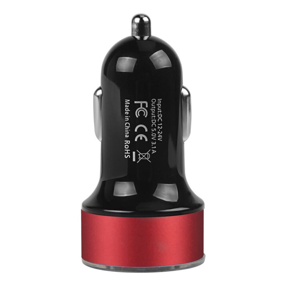 3.1a led-scherm usb-telefoonlader, autolader voor iphone 11 pro max 7 8 plus se, dubbele usb-snellaadadapter: Rood