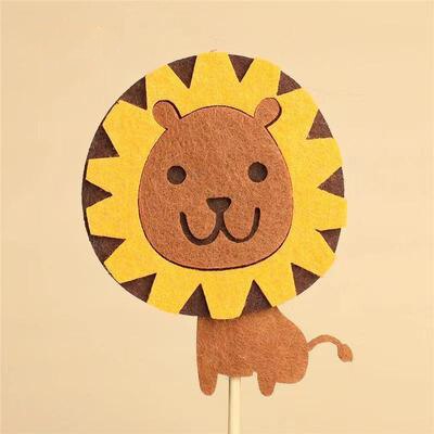 Felt Cloth Tree Animal Cake topper for baby shower happy birthday cake topper Accessories Birthday baby Boy girl Party Supplies: 1pcs-lion2