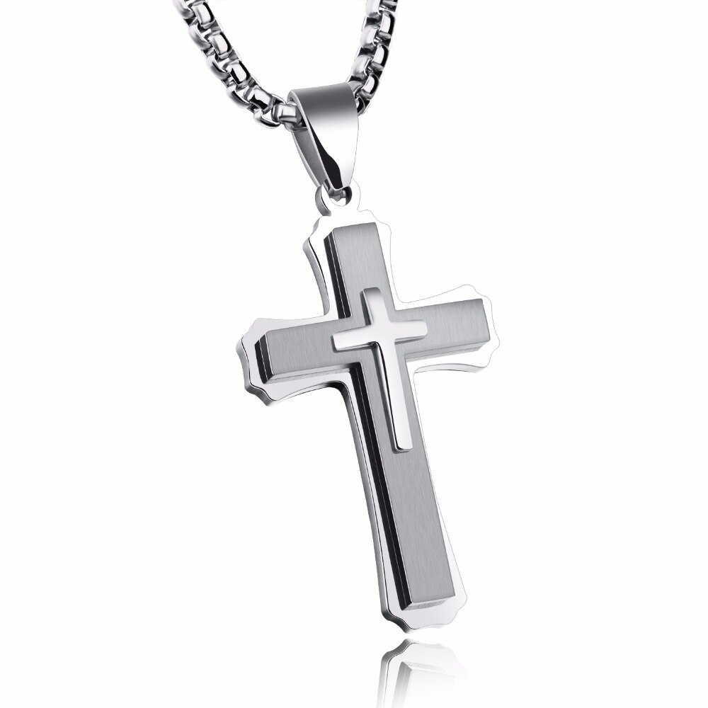 FATE LOVE Brand Statement Cross Necklaces & Pendants for Men Male Punk Stainless Steel Chain jewelry silver color golden