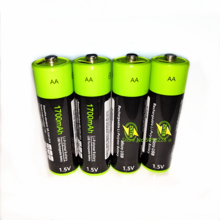 4 Stks/partij Znter Aa Oplaadbare Batterij 1.5V Aa 1700 Mah Usb Opladen Lithium Batterij Bateria Zonder Micro usb Kabel