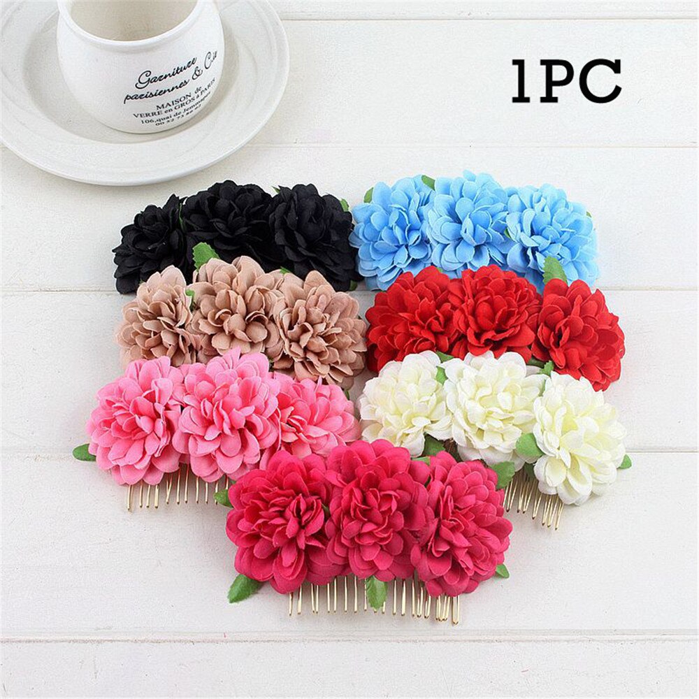 1 Pcs Rose Flower Hair Combs Wedding Crown Headwear Blooming Flower Headband for bride girls flower hair clip Wedding Jewelry