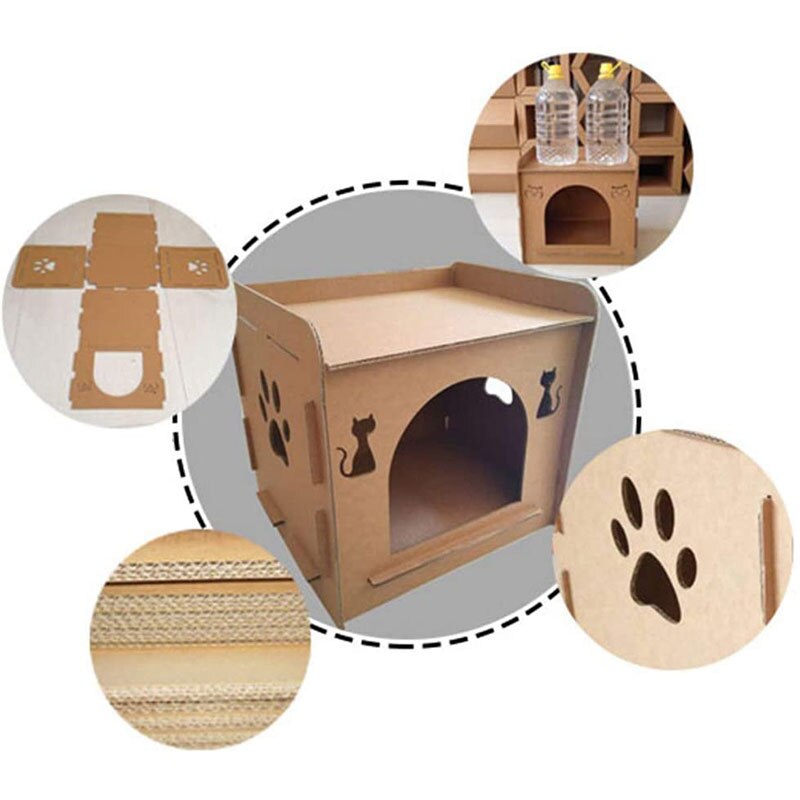 Tools Cat House Carton Box DIY Scratch Board Pet Kitten Have Small Window Indoor Self Assembly Corrugated Paper Toys Supplies