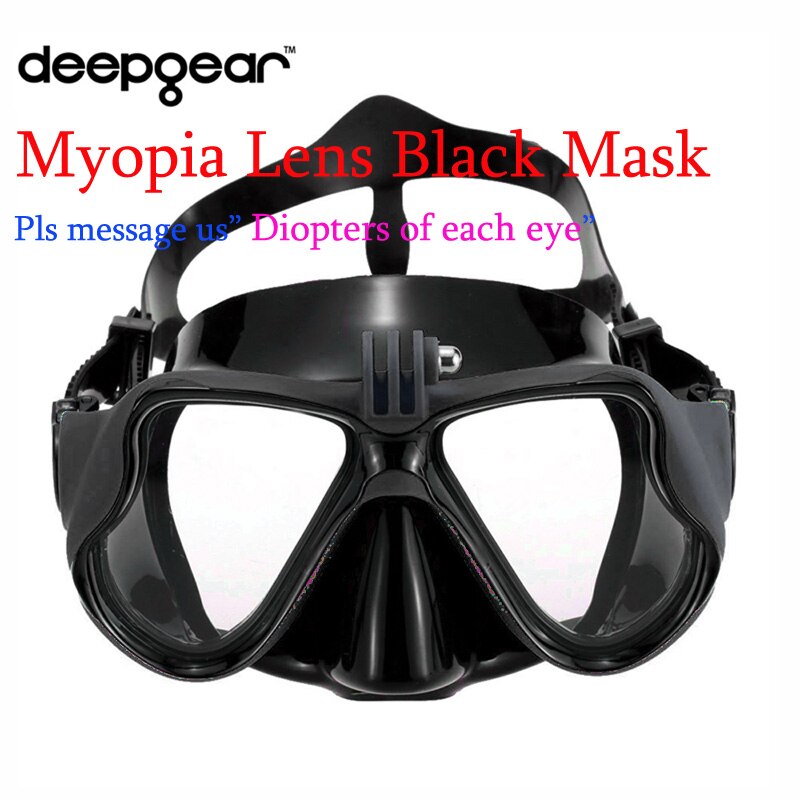 Deepgear scuba diving mask Deep sea dive mask Underwater swimming snorkel gears Top black silicon adult camera mount scuba mask: Myopia Black Mask