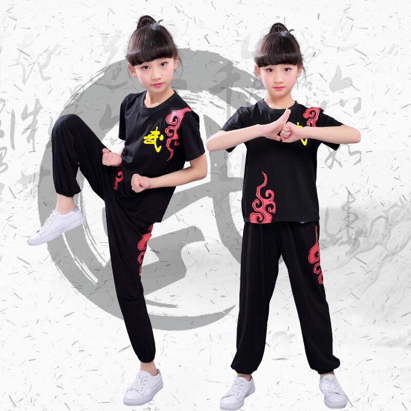Kinderen Chinese Traditionele Korte Mouwen Wushu Kleding Vechtsport Uniform Kung Fu Pakken voor Meisjes Jongens Ochtendgymnastiek Kleding