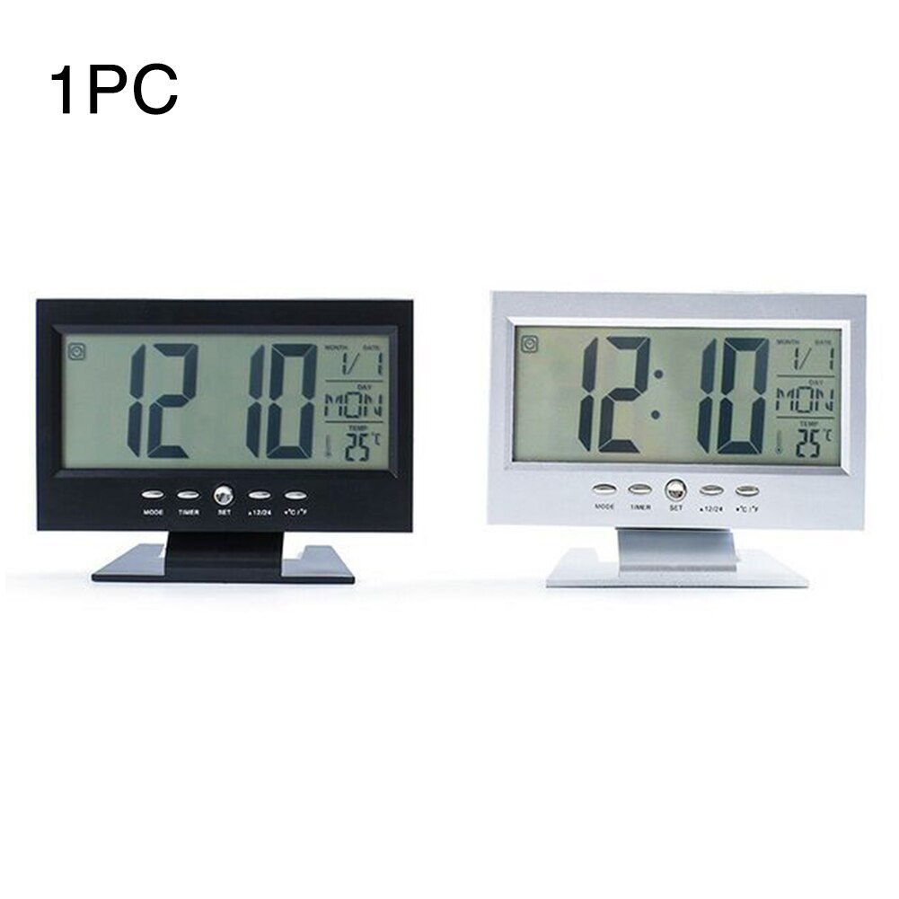 LCD Display Digital Snooze Function Electronic Alarm Clock Rectangle Shape Temperature Backlight Battery Powered Desk Bedroom