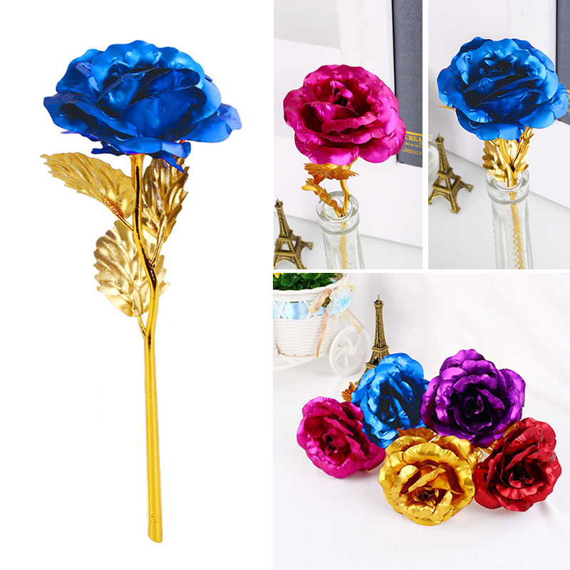 24K Foil Plated Rose Coloful Artificial Flower Gold Rose Wedding Decoration Flower For Mother's Day Lover's Rose