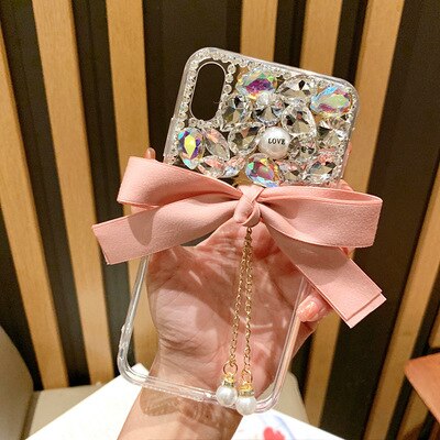 Lamadiaa Voor Xiaomi Mi 10 Pro 8 9 Lite Se Note10 Pro 5X 6X A2 MAX2 MAX3 Coque Leuke Glitter strass Boog Parel Soft Phone Case