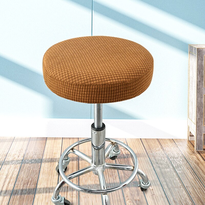 Seat Stoel Hoes Verdikte Ronde Stoel Cover Barkruk Cover Elastische Rekbaar Polyester Ronde Wasbare Kruk Case: light coffee