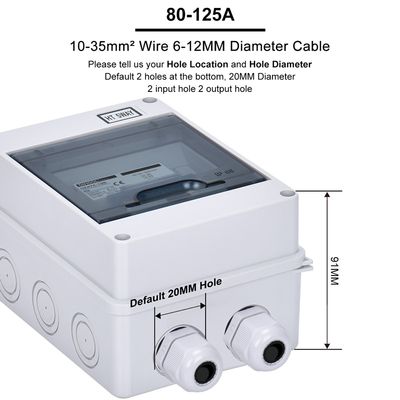 PV DC 12V 24V 500V Circuit Breaker Solar Battery Inverters 2P MCB 16A 40A 63A 100A 125A With IP65 Waterproof Box Case Enclosure