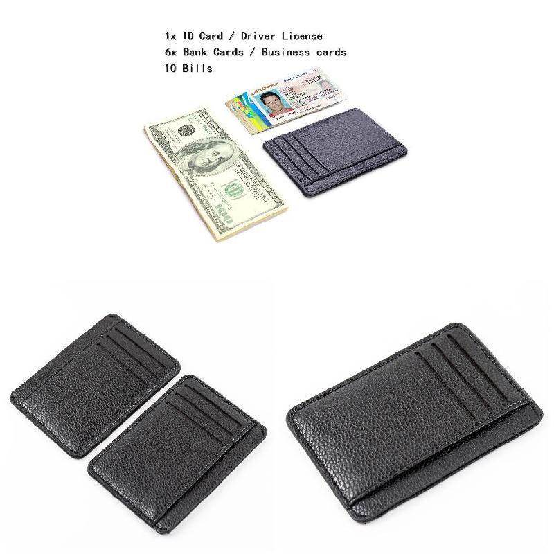 Mannen Kaarthouder Pu Lederen 6 Kaarten Slot Ultradunne Lichee Patroon Portemonnee B99