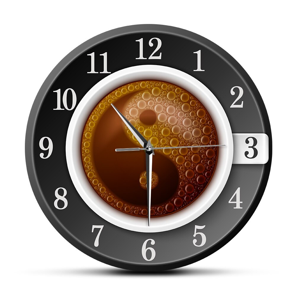 Coffee Cup with Yin and Yang Symbol Wall Clocks for Kitchen Chinese Culture Modern Cafe Shop Decor Acrylic Wall Watch