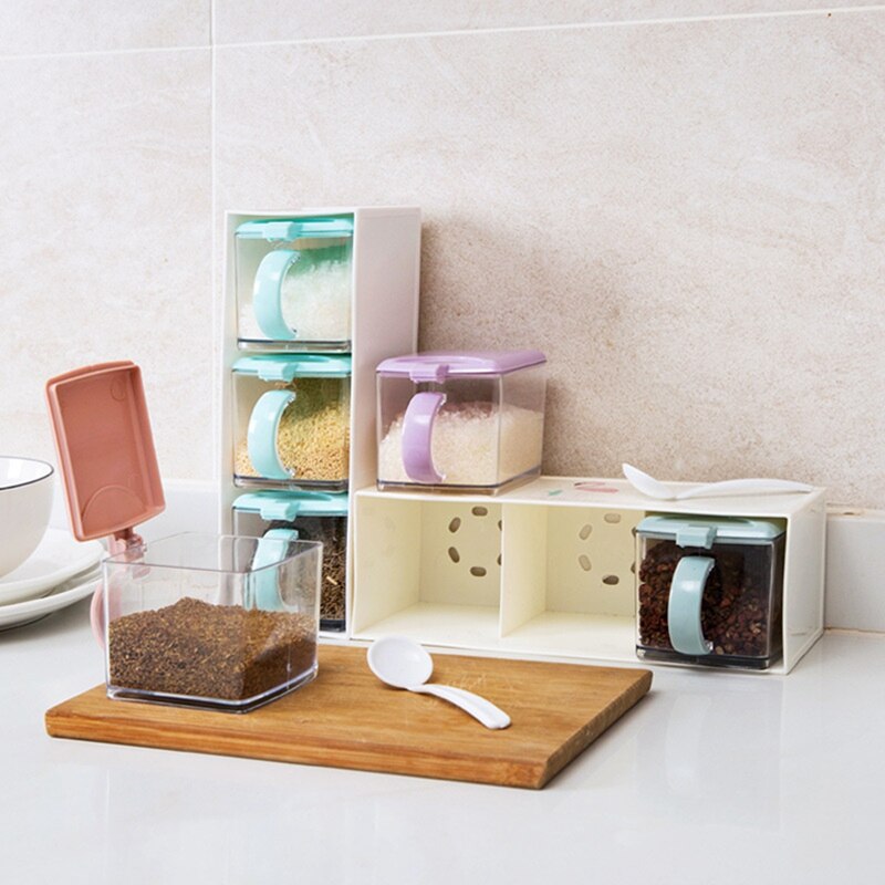 Kitchen Seasoning Box Kit Spice Jars Condiment Sugar Salt Container Case For Kitchen Counter Food Storage