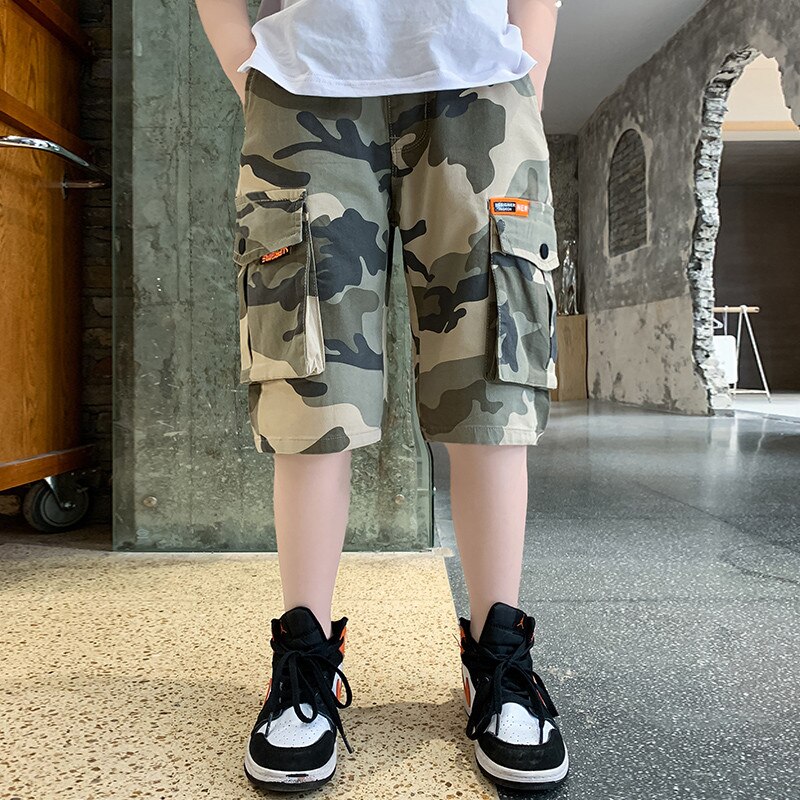 2022 Summer Boys pantaloncini mimetici pantaloni in cotone bambini vita elastica lunghezza al polpaccio pantaloni morbidi abbigliamento per bambini per adolescenti 5-14