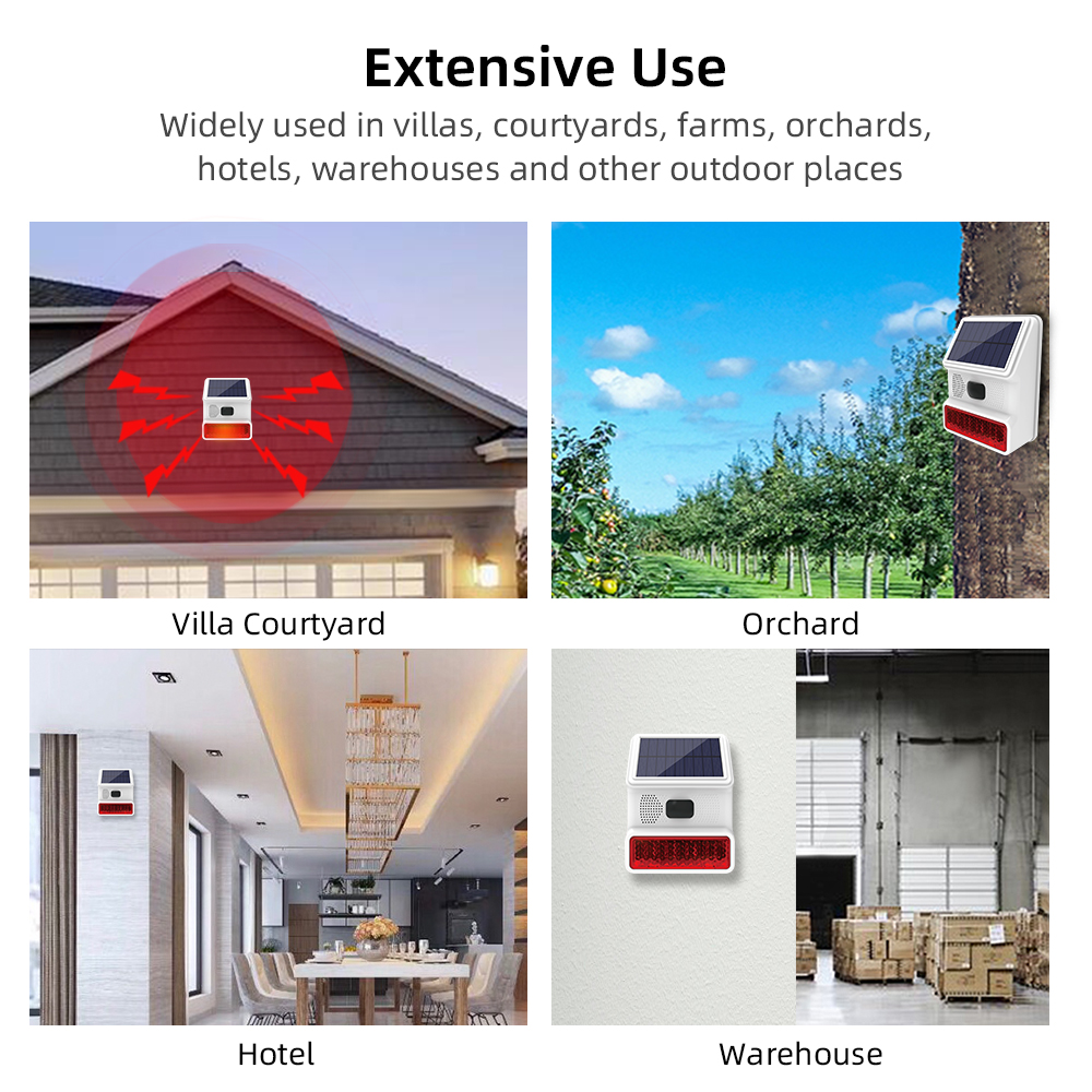 Upgraded Wireless Solar Outdoor Alarm 433MHz With LED Flash as Outdoor Waterproof Alarm for Home Garage Carport Alarm System