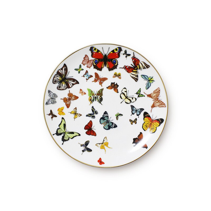 Ceramic Tray Gold Rim Plate Flat Dish Cake Dinner Tray Bowl Tableware Butterfly Bone China Tea Milk Cup Coffee Cup and Saucer