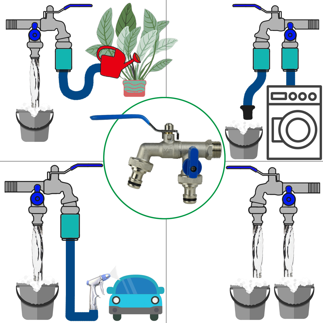 Garden Outdoor Brass Tap Faucet Connector 1/2'' IBC Water Tank Adapter Joint 2-Way 1-Way Irrigation Replacement Hose Ball Valve