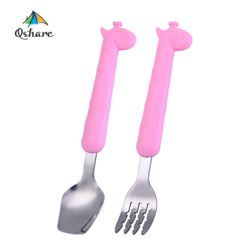 Qshare-vajilla de jirafa para bebé, cuchara de postre para niños, tenedor cuchara de alimentación, artículos de alimentación para bebé, vajilla para niños