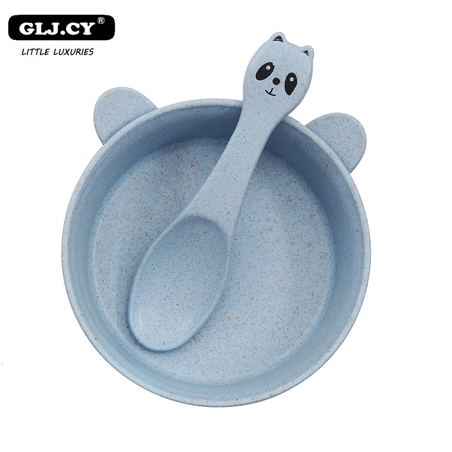 Vaisselle pour bébés vaisselle pour enfants, blé Panda, plats écologiques formation assiette, cuillère bol 2 pièces/ensemble: blue set