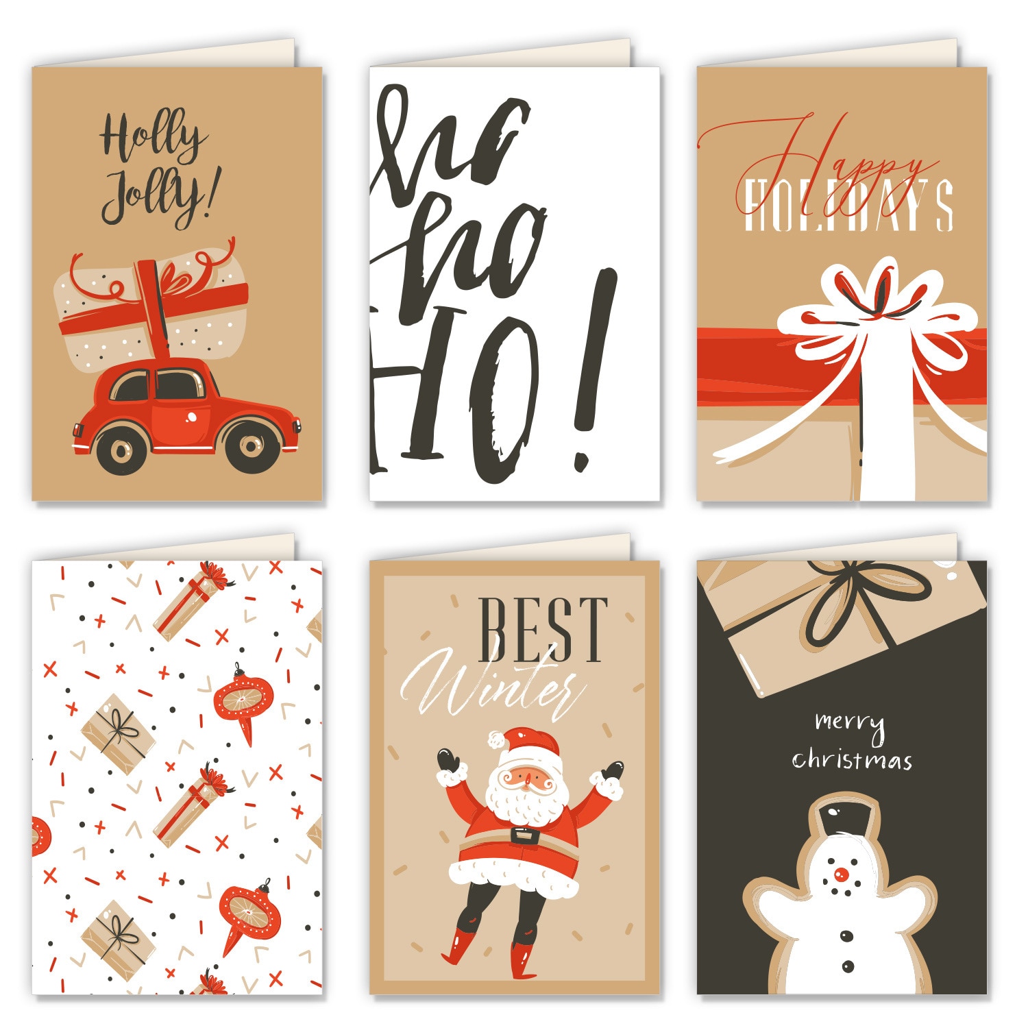 Set Christmas Card Folding Flat Card 6 Sets With Envelope Greeting Card Business Birthday Teacher's Day Universal Card