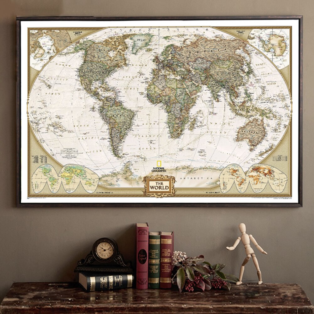 Affiche de carte du monde Vintage, décoration de la maison, tableau mural rétro, papier Kraft mat, 28x18 pouces, carte du monde sans cadre