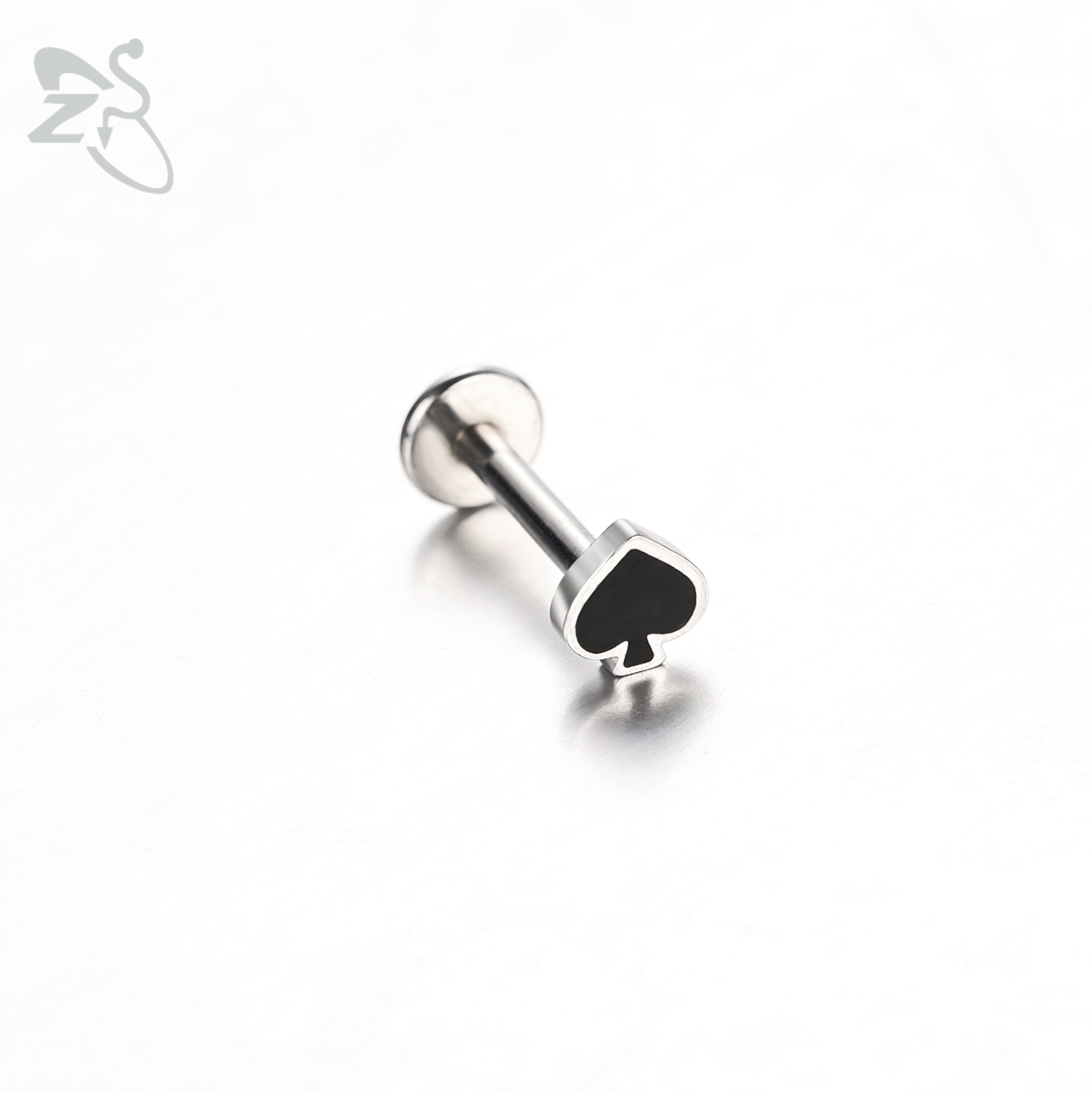 ZS 1 pieza 16G Acero inoxidable Labret labio Piercing pala corazón diamante forma de Club cartílago de la oreja Tragus hélice Piercings 6MM/8MM