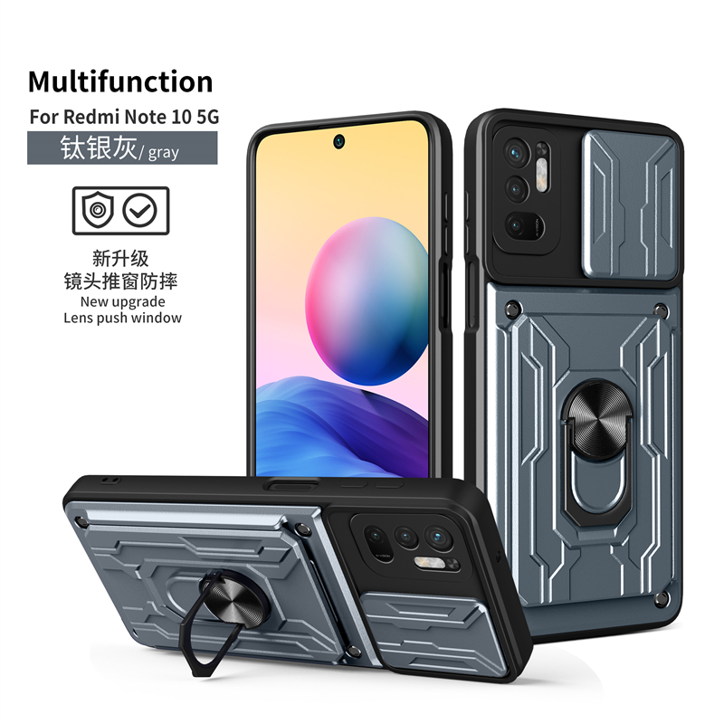 For Xiaomi Poco M3 Pro 5G Case Magnetic Holder Ring Armor Card Slot Phone Cases For Pocophone M3 M 3 Pro Slide Camera Back Cover: GRAY
