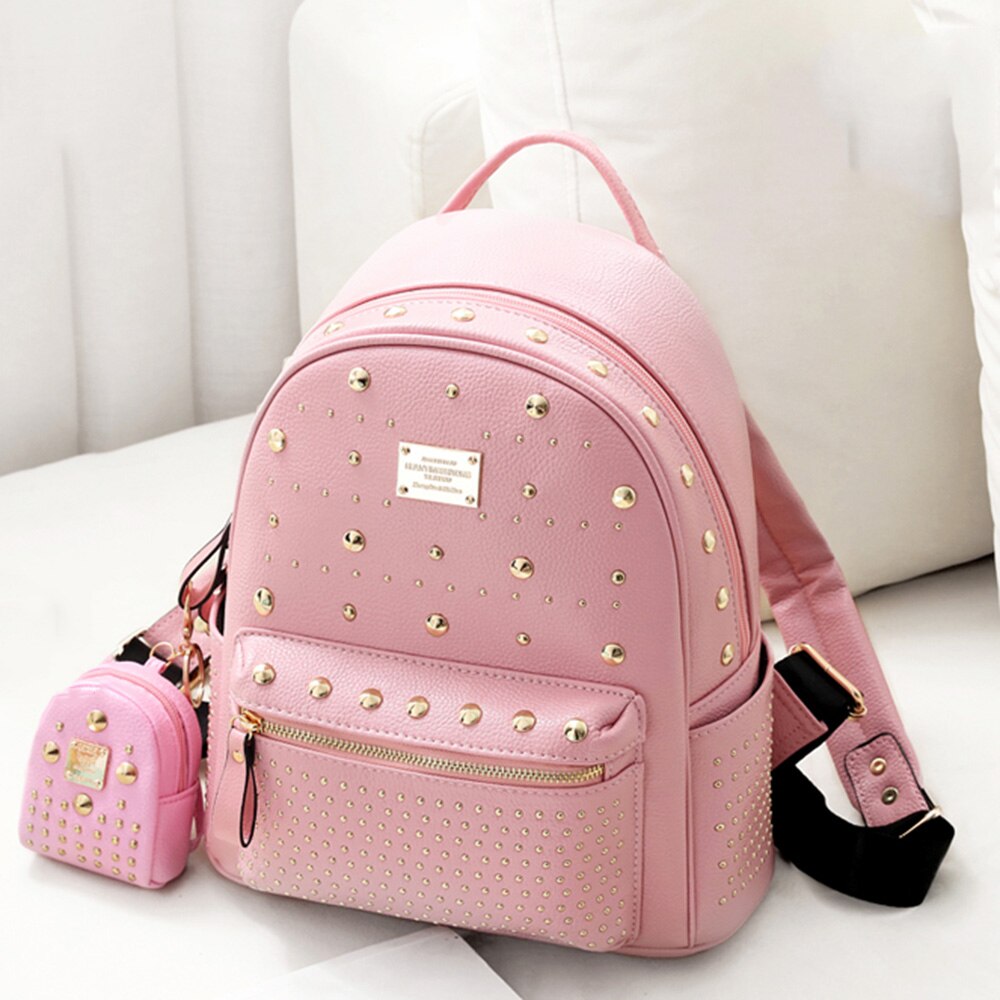 Rosetic Punk PU Leather Backpacks Women School Bags Rivet Gothic Black Pink White Teenager Casual Backpacks Travel: Pink