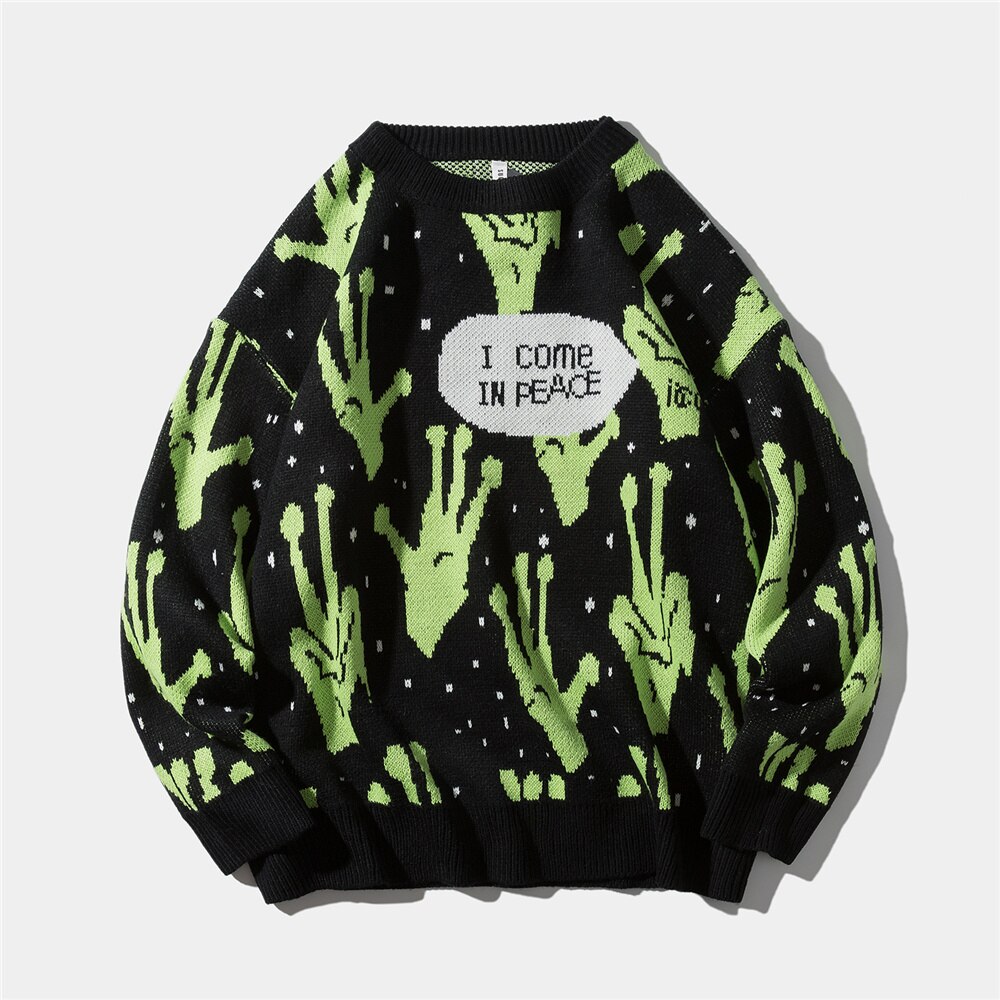 Streetwear Gebreide Trui Mannen Brand Gebreide Harajuku Alien Hip Hop Mannen Truien Kleding Trui Oversized Truien: XL