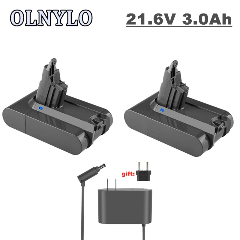 OLNYLO Replacement Battery & Charger for Dyson V6 SV07 SV09 DC58 DC62 - 21.6V 3000mAh Li-ion