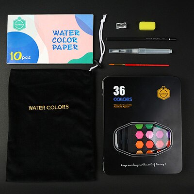 Set waterverf 48 kleuren voor kinderen beginners handgeschilderde waterverf vaste pigment kunstbenodigdheden: 36 kleuren-blaka