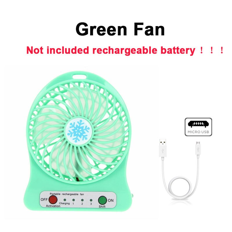 Portable Mini USB LED Fan Light Air Cooler Small Desk Cooler Silent Travel Humidification 2600MAH Lithium Battery fan: green fan
