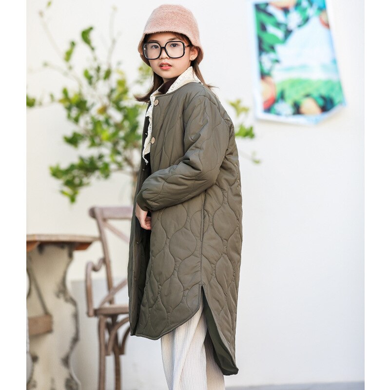 Korean Style Teen Girls Long Style Cotton Coat Winter Children Loose Casual Jacket Kids Warm Clothing, #1166