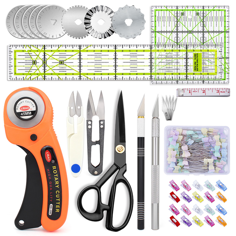 Rotary Cutter Tool Kit Met Messen Mat Patchwork Liniaal Carving Mes Schaar Clips Spelden Voor Naaien En Quilten Set: Set 18