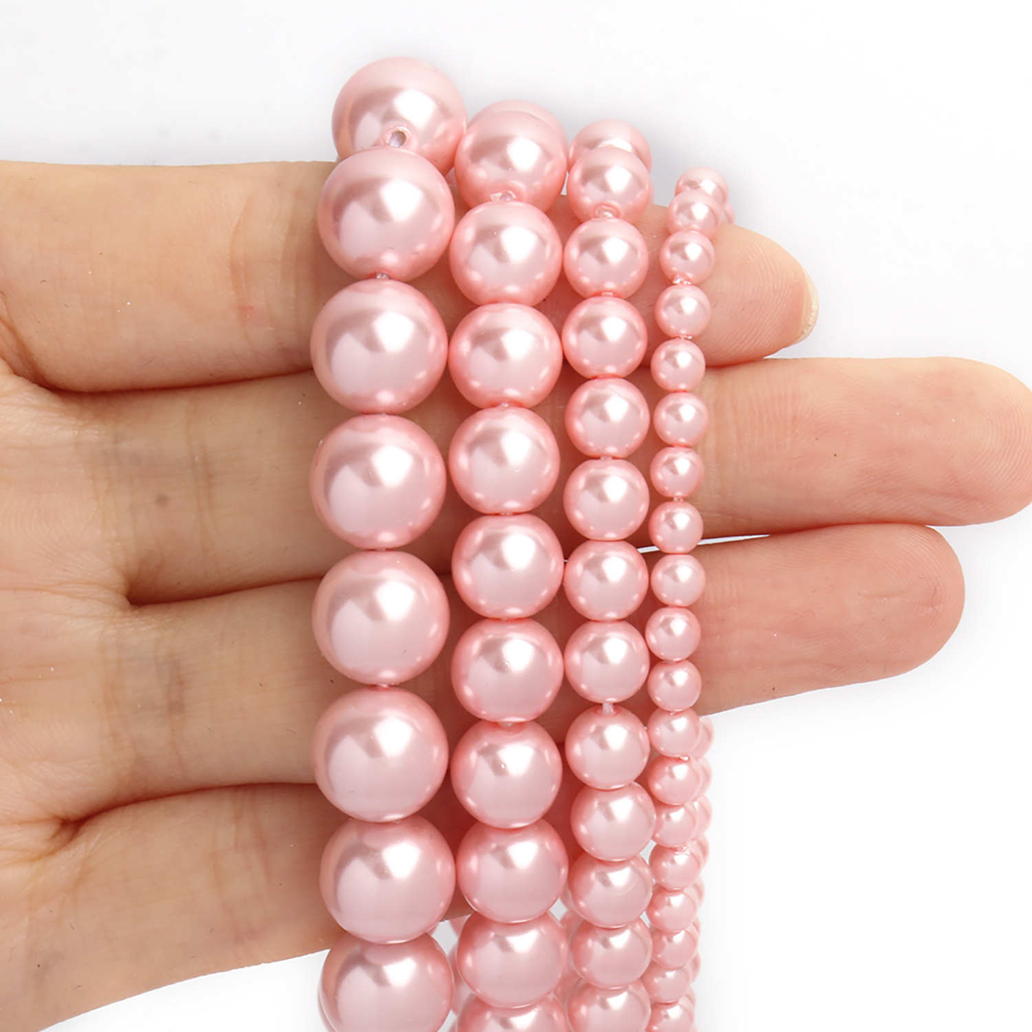 de cuentas de perlas de imitación de vidrio, cuentas espaciadoras de color rosa claro para fabricación de joyería, accesorios de pulsera Diy 4 6 8 10mm: Rosa / 4 mm