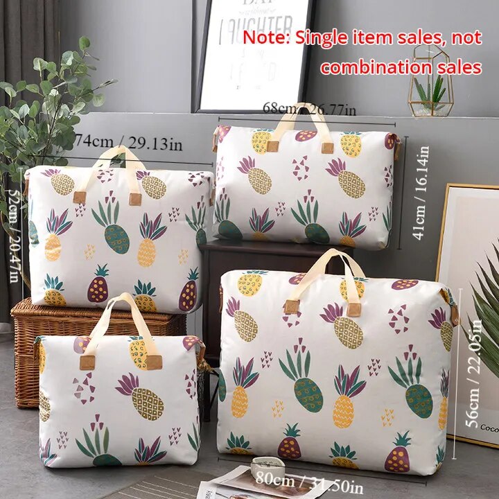 1 stuk print rits quilt opbergtas rits grote capaciteit verpakking tas dubbele handvat vochtbestendige kleding quilt opbergtas: M / WHITE