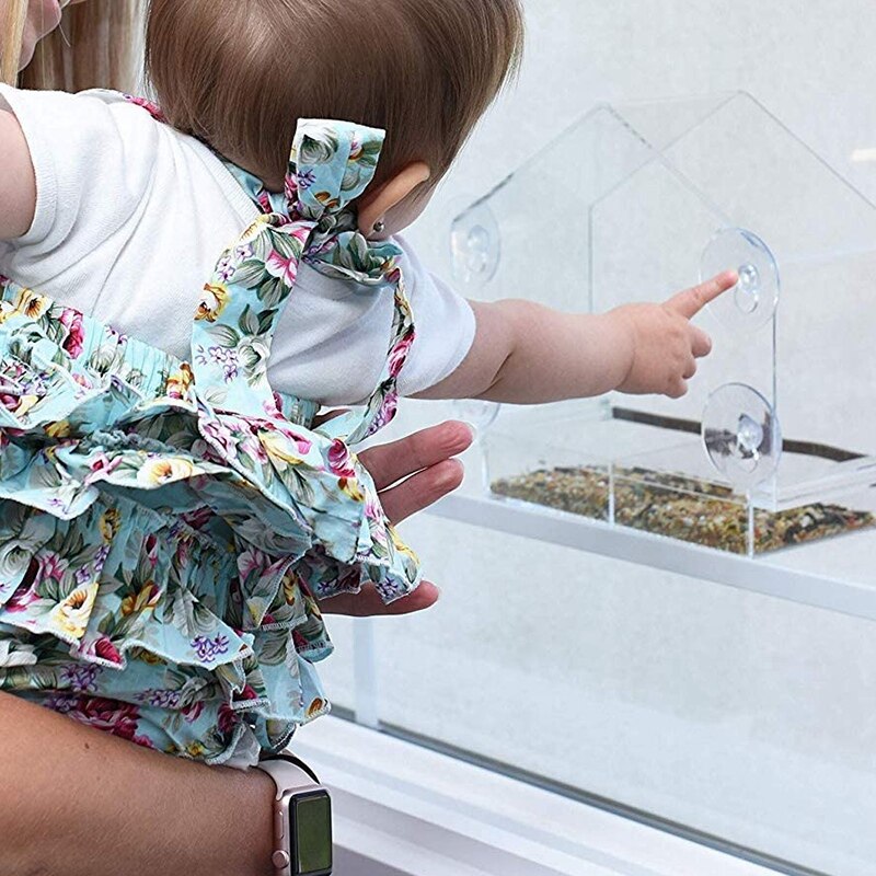 Voederhuisje voor aan het raam - groot vogelhuisje voor buiten. verplaatsbare schuiflade met afvoergaten.