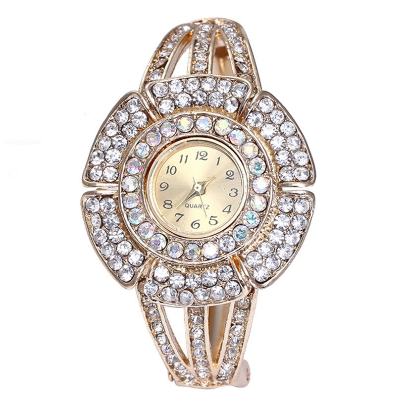 Luxe Vrouwen Armband Horloge Jurk Horloge Lady Gold Rhinestone Quartz Horloges Armband Horloge Vrouwen Klok