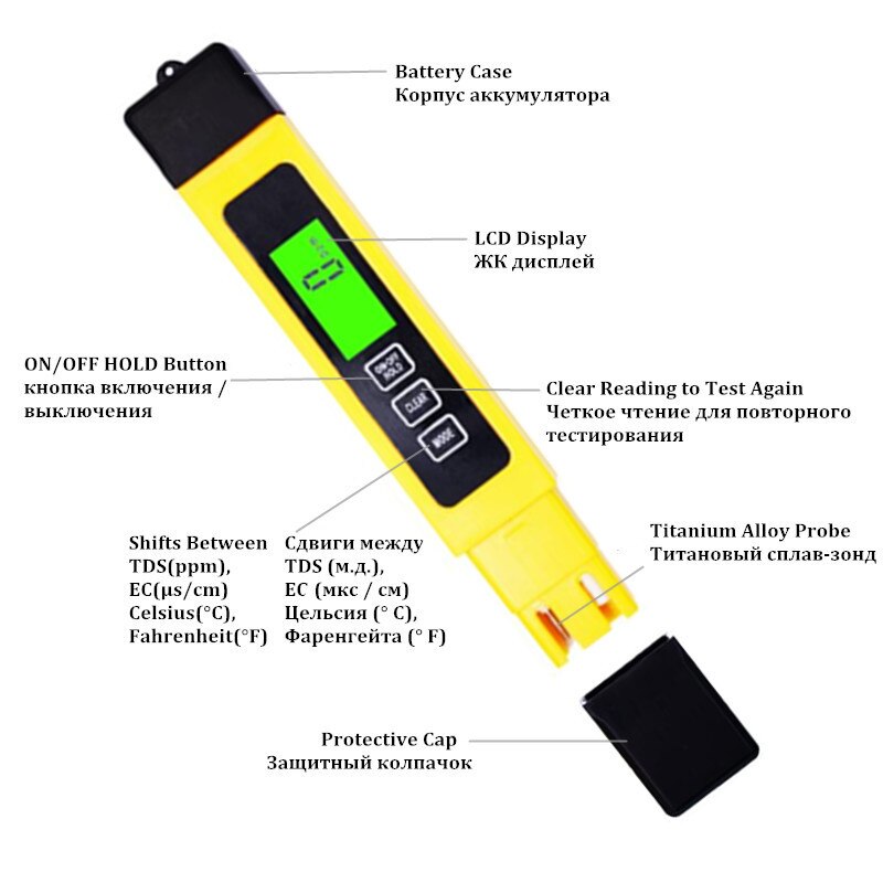 3 w 1 cyfrowy TDS EC temp PPM miernik jakości wody pióro testowe sonda ze stopu tytanu robić basenu akwarium z podświetleniem 50% wyłączony