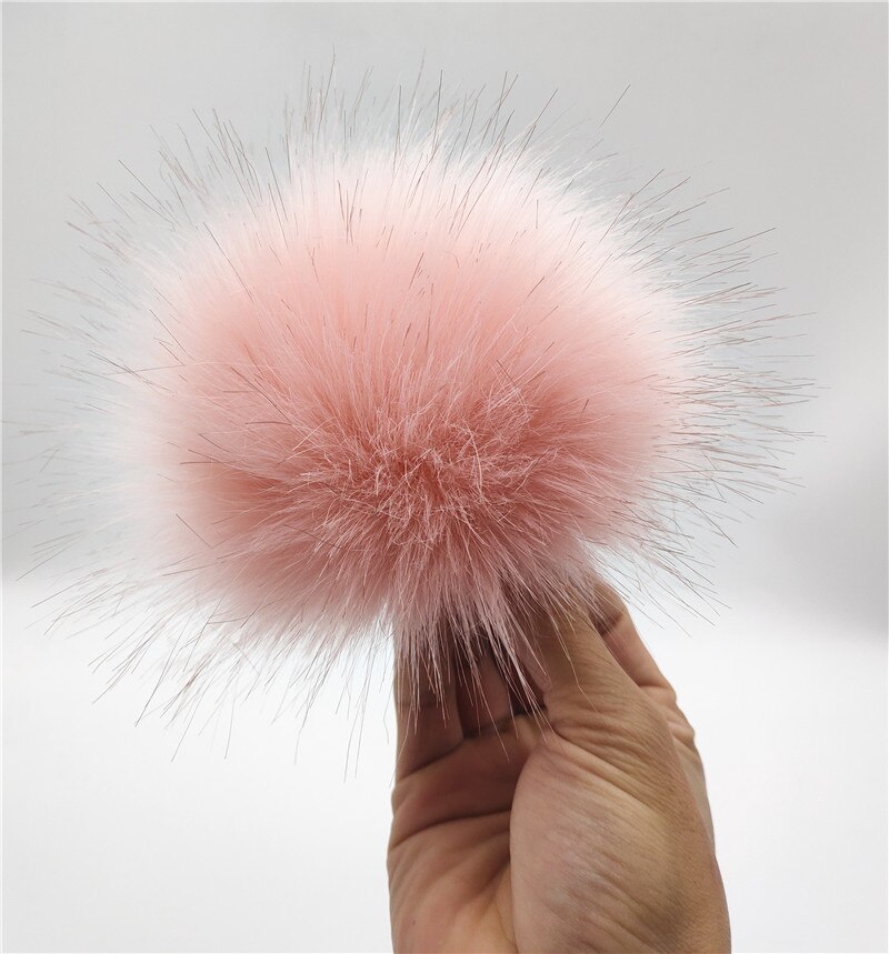 Boule en fausse fourrure colorée pour bonnets 12cm, pompon en fourrure artificielle pour bonnet, sac pour chaussures avec bouton-pression: Rose