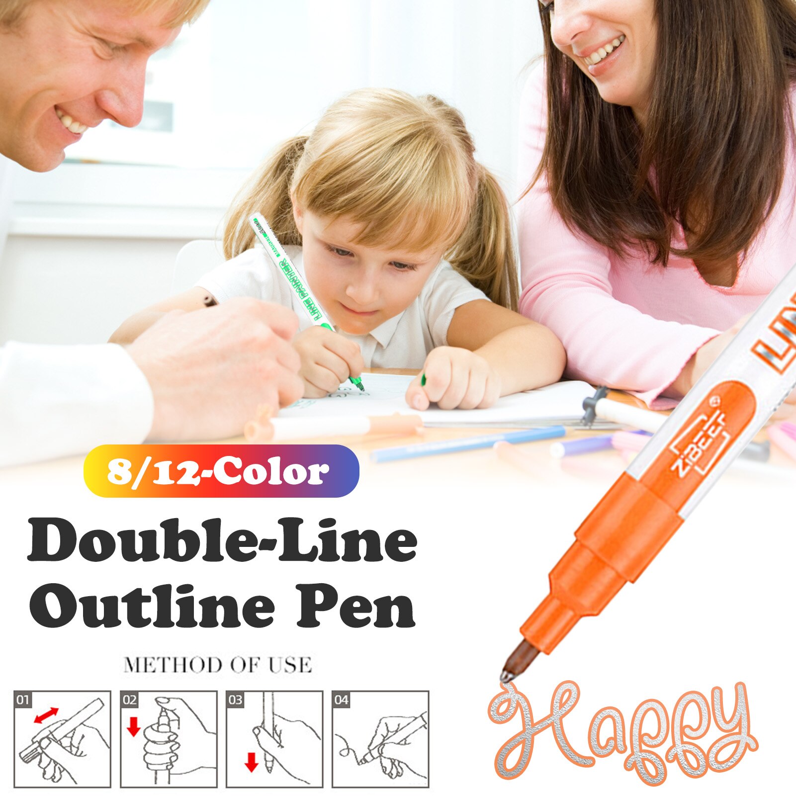 8/12 Color Double-line Outline Flashing Pen Card Writing Drawing DIY Magic Pen