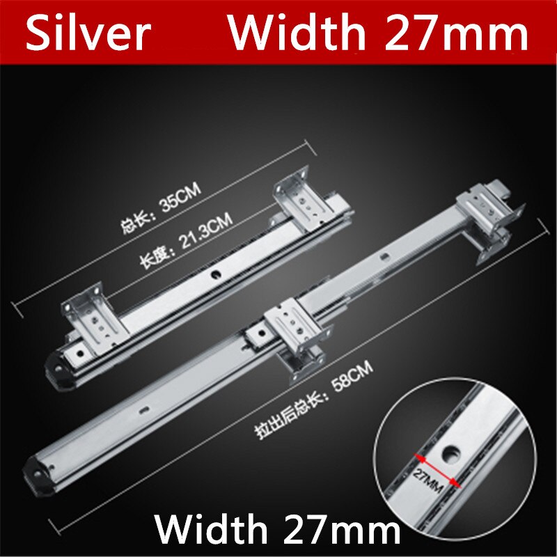 1 Pair H914 W27mm/W35mm L35cm 14" Ball Bearing Drawer Slide For Keyboard Pull out Tray Adjustable Hanging Suspension Bracket: Silver 27mm