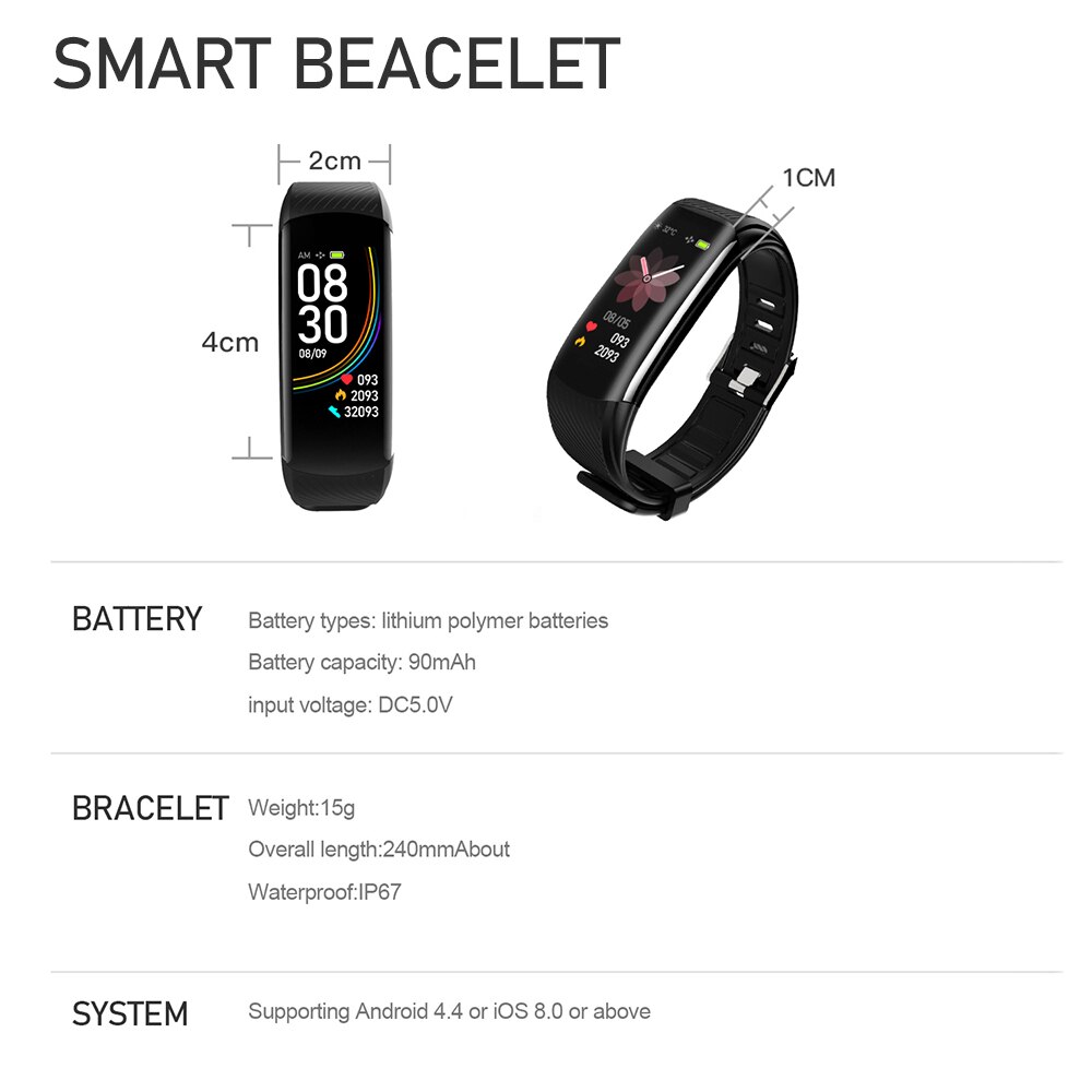 Neuestes smartes armband mit körpertemperaturmessung, blutdruck- und blutsauerstoffüberwachung  ip67 schrittzähler