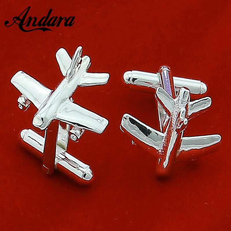 Brand Button Cufflinks Silver Color Aircraft Model Cufflinks French Men's Silver Shirt Cufflinks