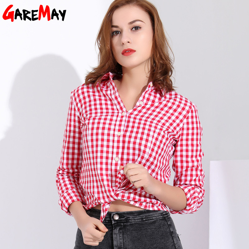 Garemay Frauen Hemden feminin Blusen Baumwolle Plaid Shirt Frauen Lange Hülse Frauen Spitzen Und Blusen Frühling Kleidung Hemd