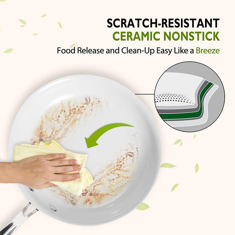 COOKER KING Ceramic Nonstick Frying Pan Set 3-pieces Skillet Pan Saucepan With Stainless Steel Handle Oven Safe 20/26/30cm