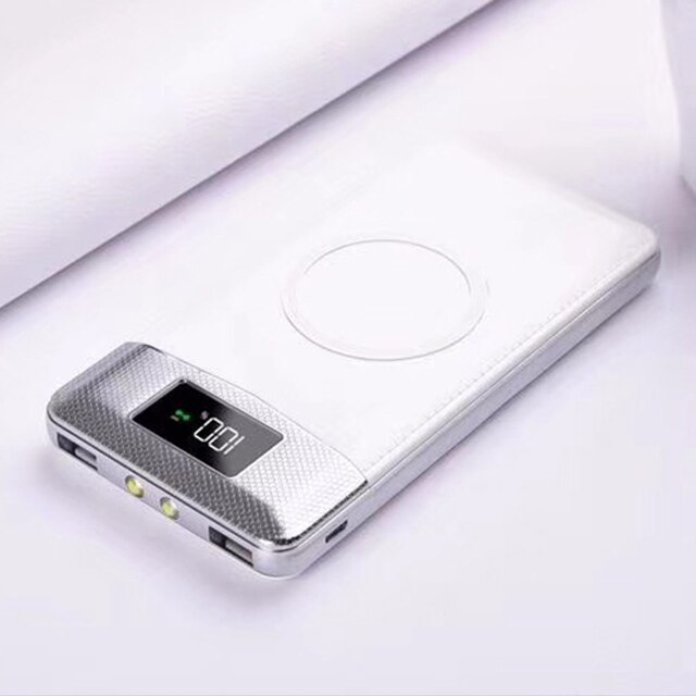 50000Mah Power Bank Externe Batterij Bank Ingebouwde Draadloze Oplader Powerbank Draagbare Qi Draadloze Oplader Voor Iphone 8 8Plus Xs: WHITE