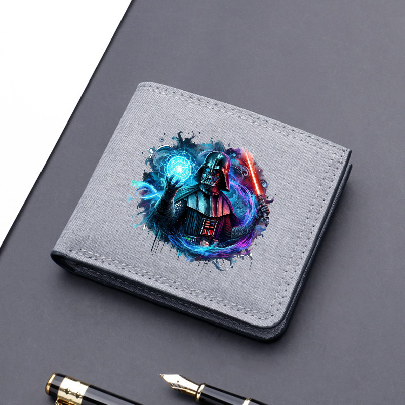 Star Wars Canvas Men Card Holder Wallet Black Blue Grey Male Money Bag ID Photo Bank Holder Short Purse Credit Card Case Bag: BŁĘKITNA